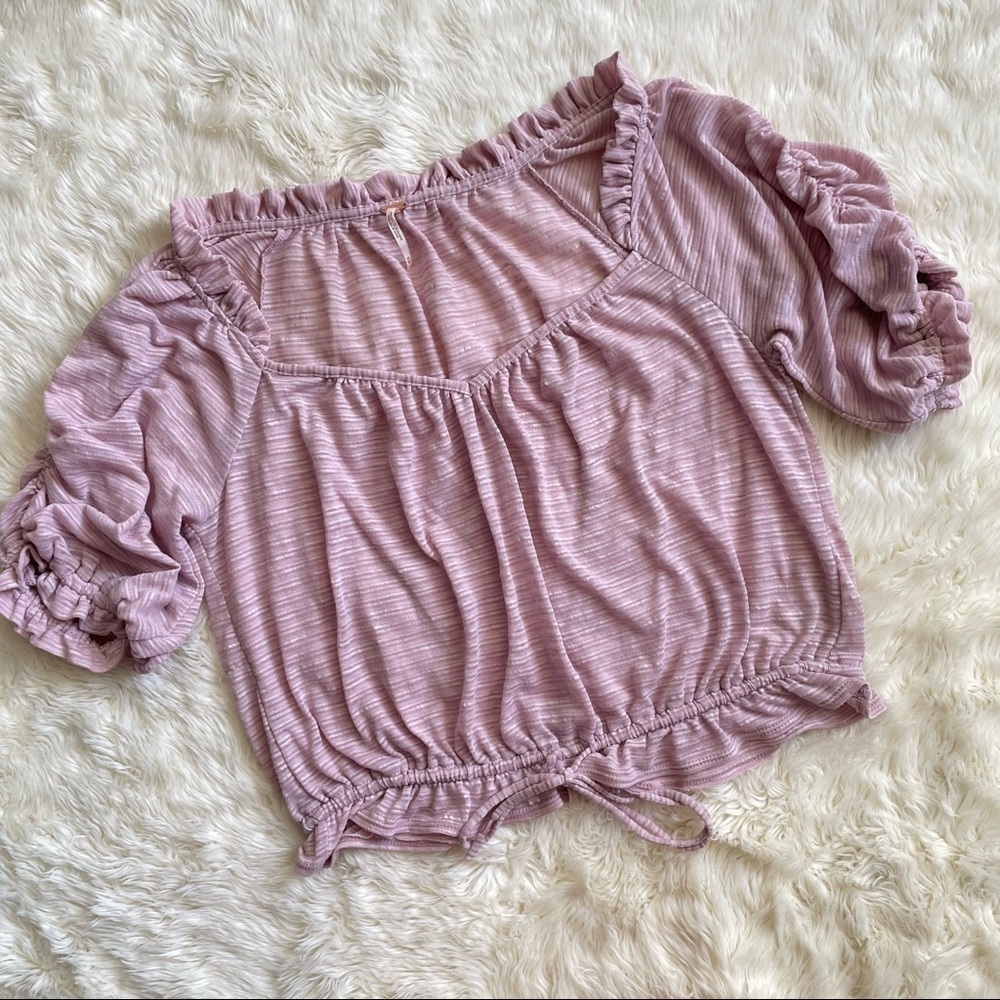 Free People Blouse Striped Top Cropped Pink M